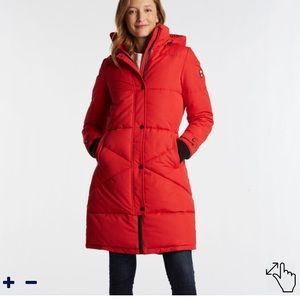 NWT Nautica Red quilted long puffer jacket size S